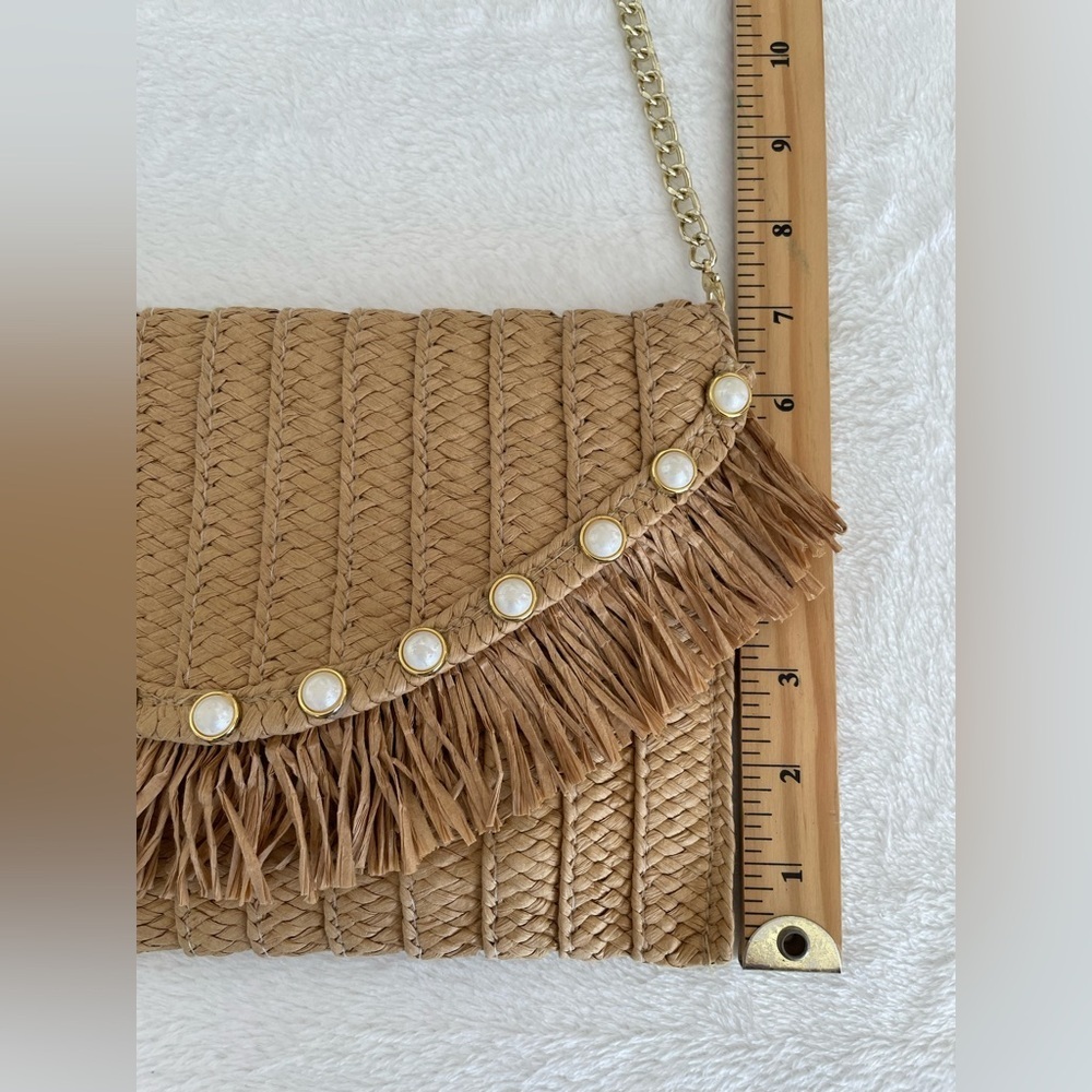 Sol and Mer Paper Straw Faux Pearl Convertible Envelope Clutch With Chain - Picture 17 of 17